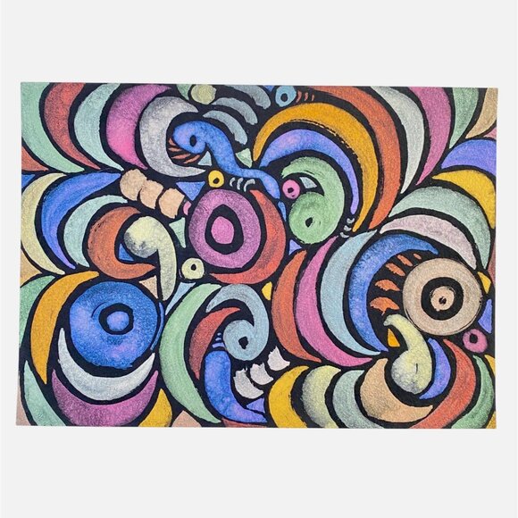 Cosmic Swirl Original Wall Art Watercolor Painting Matted 8x10in Frame Ready - Picture 1 of 5